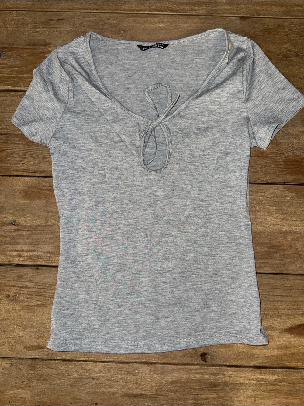 SHEIN Light Gray Tie-Front Short Sleeve Top